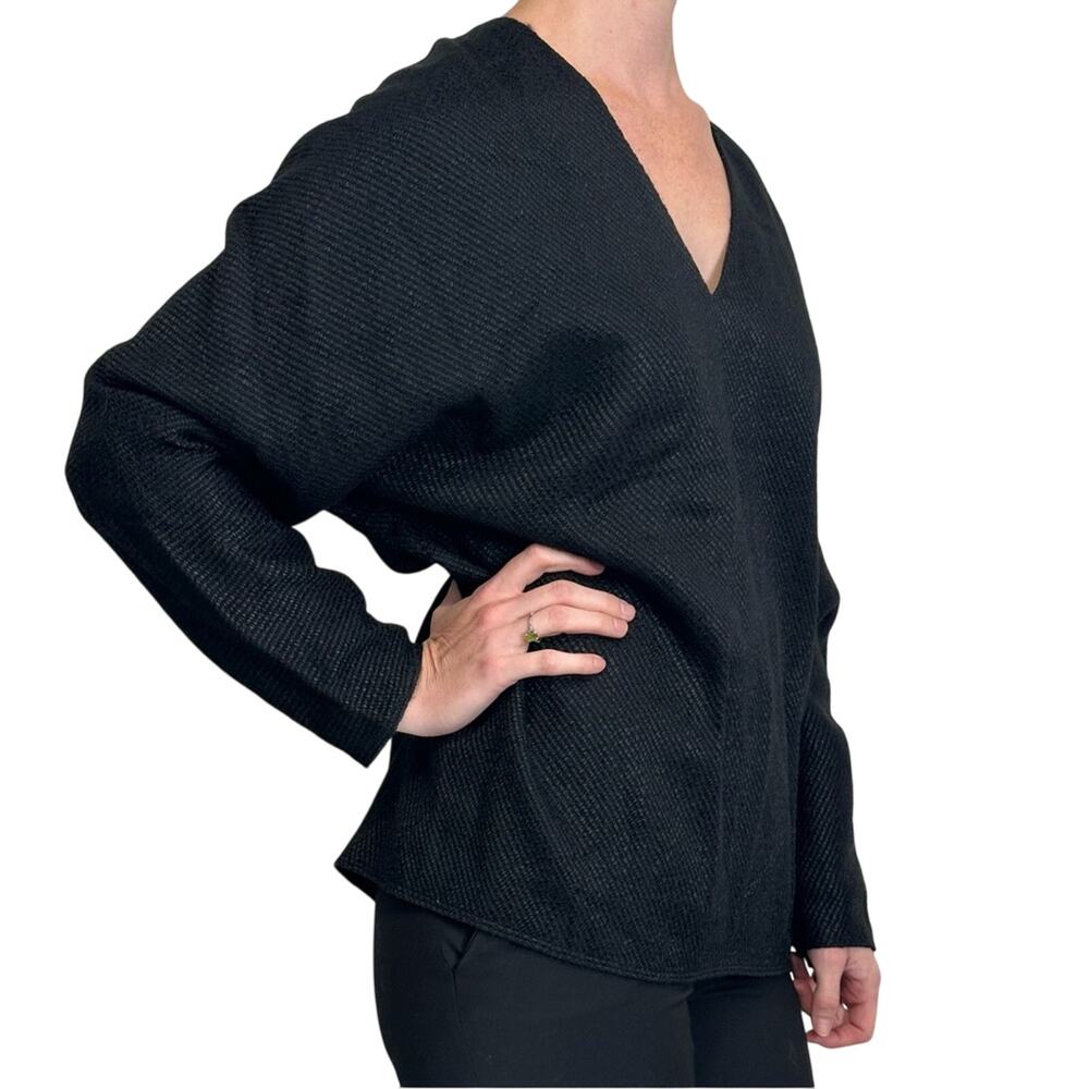 The Row Metallic Black Double Layer Top size US XS Knit w/ Silk lining V-neck